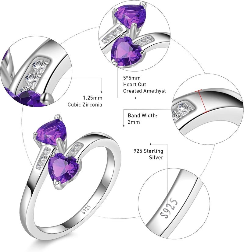 Yaresul 1CT Adjustable Women Heart Ring 925 Sterling Silver Birthstone Rings for Women Promise Ring for her Simulated Gemstone Statement Stackable Band Width 2mm Open Size 5~9 - Image 4
